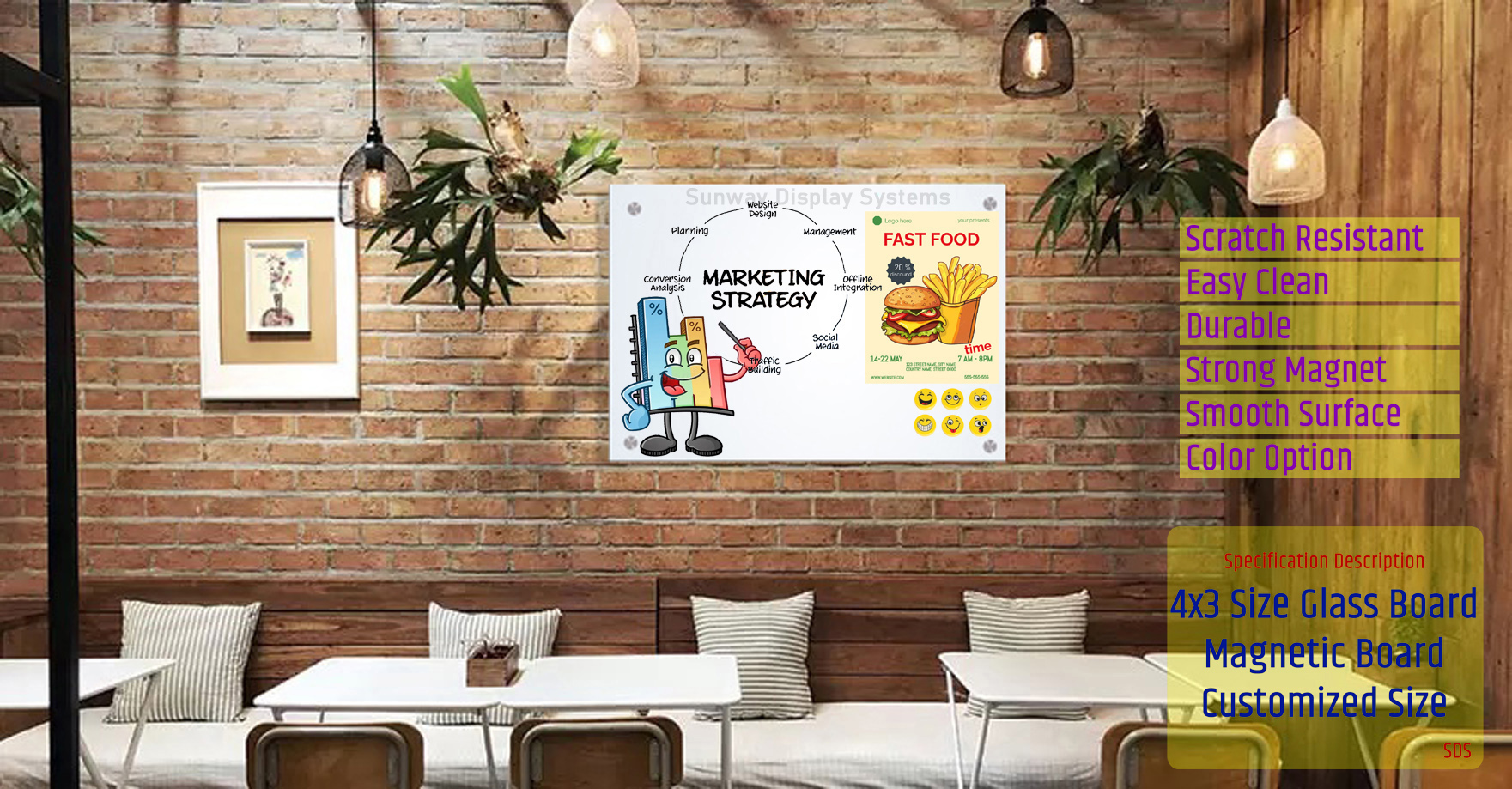 12x24 इंच लिखने के लिए ग्लास बोर्ड