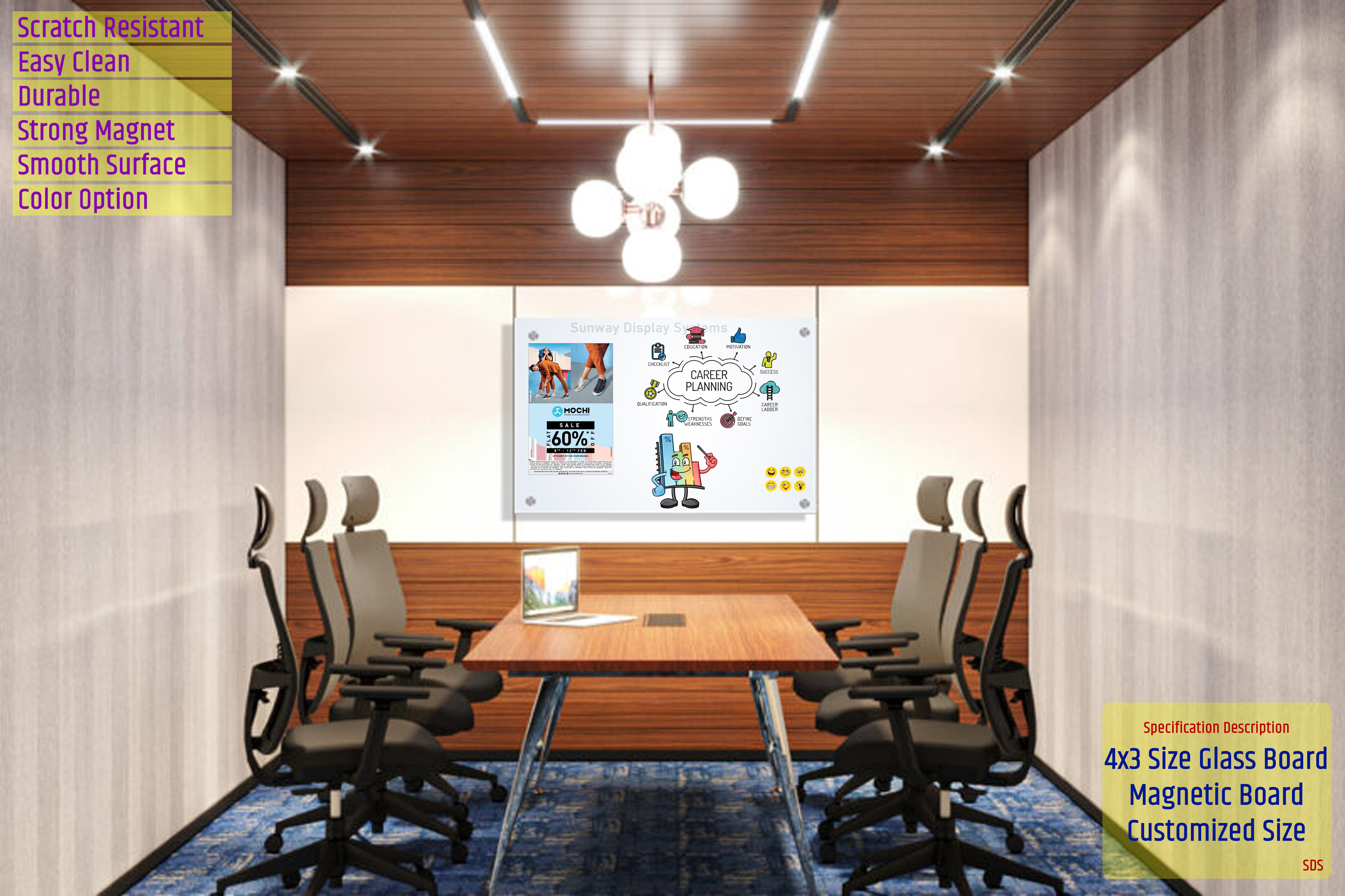 12x24 इंच लिखने के लिए ग्लास बोर्ड