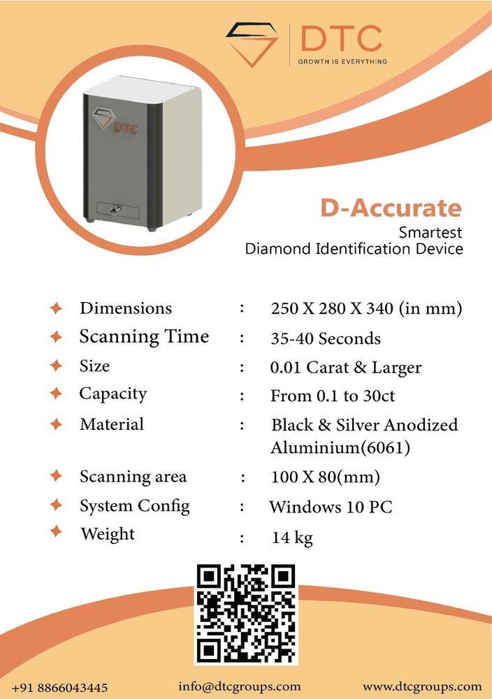 D- Accurate Identification Device - Aluminium, 250x280x340 Mm, Silver/black | Loose Diamond & Jewelry Testing, Semi-automatic Operation, 1-30 Carat Capacity, 40 Seconds Cvd Detection