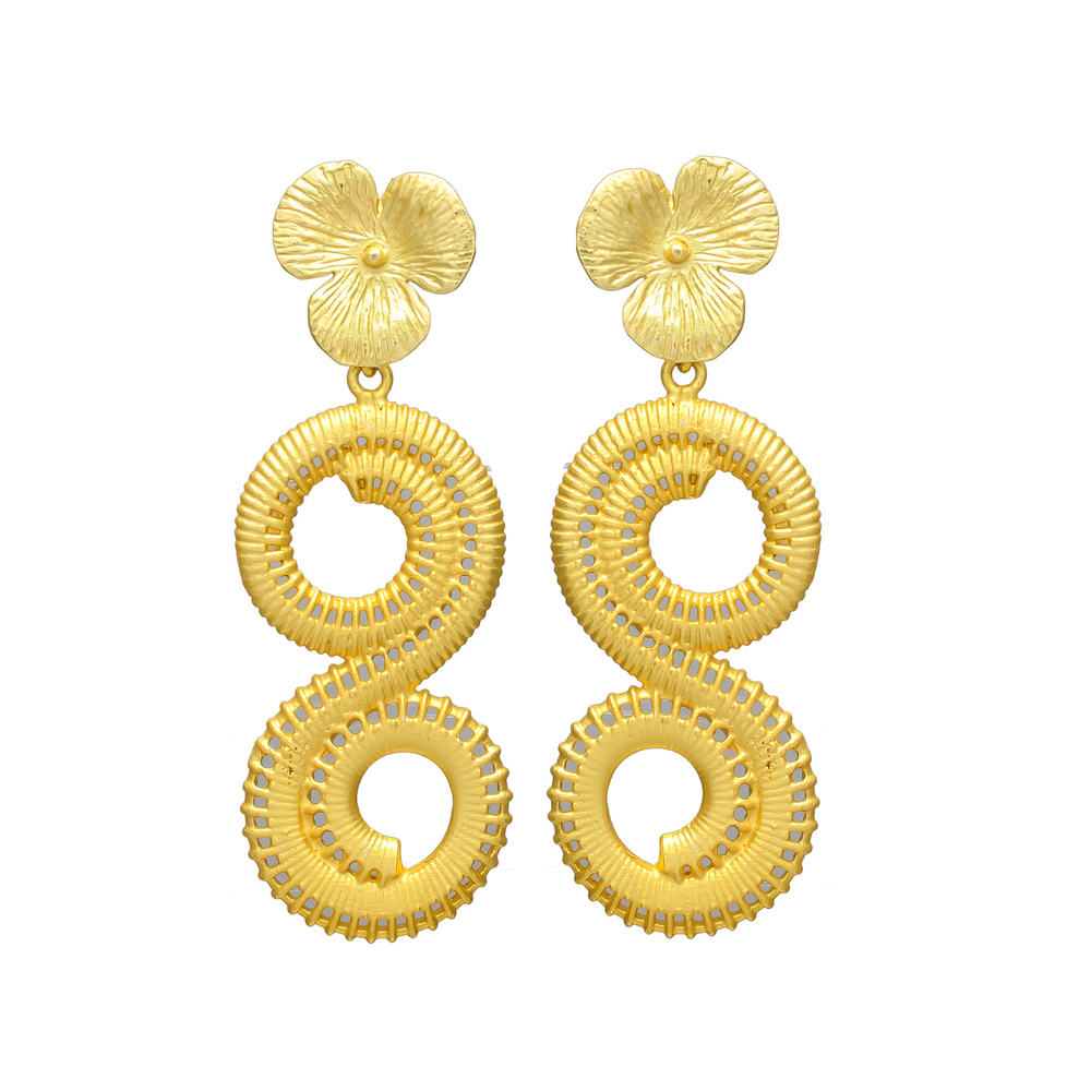 New arrival gold plated spiral earring, golden dangle earring for woman