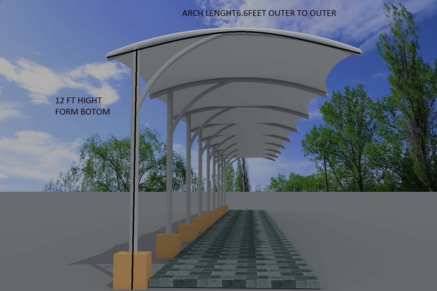 Walkway Covering Structure - Mild Steel, 4mm Thickness, 165mm Width, White Color | Durable, Easy To Install, Outdoor Protection Against Weather Elements