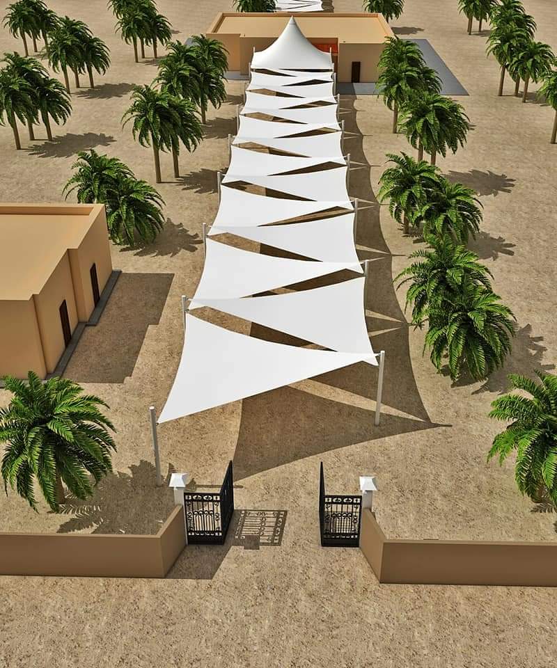Tensile Walkway Covering Structure - High-quality Pvc Material, Easy To Install, Versatile White Design For Outdoor Use