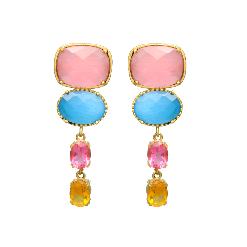 New Arrival Multi Quartz and Chalcedony Gemstone Dangle Earring, Party Wear Dangle Earring for Woman