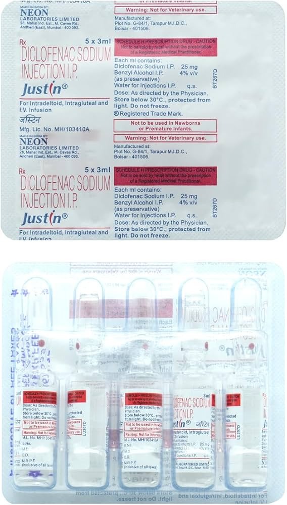 Justin Diclofenac Sodium Suppositories Injection, 100 mg