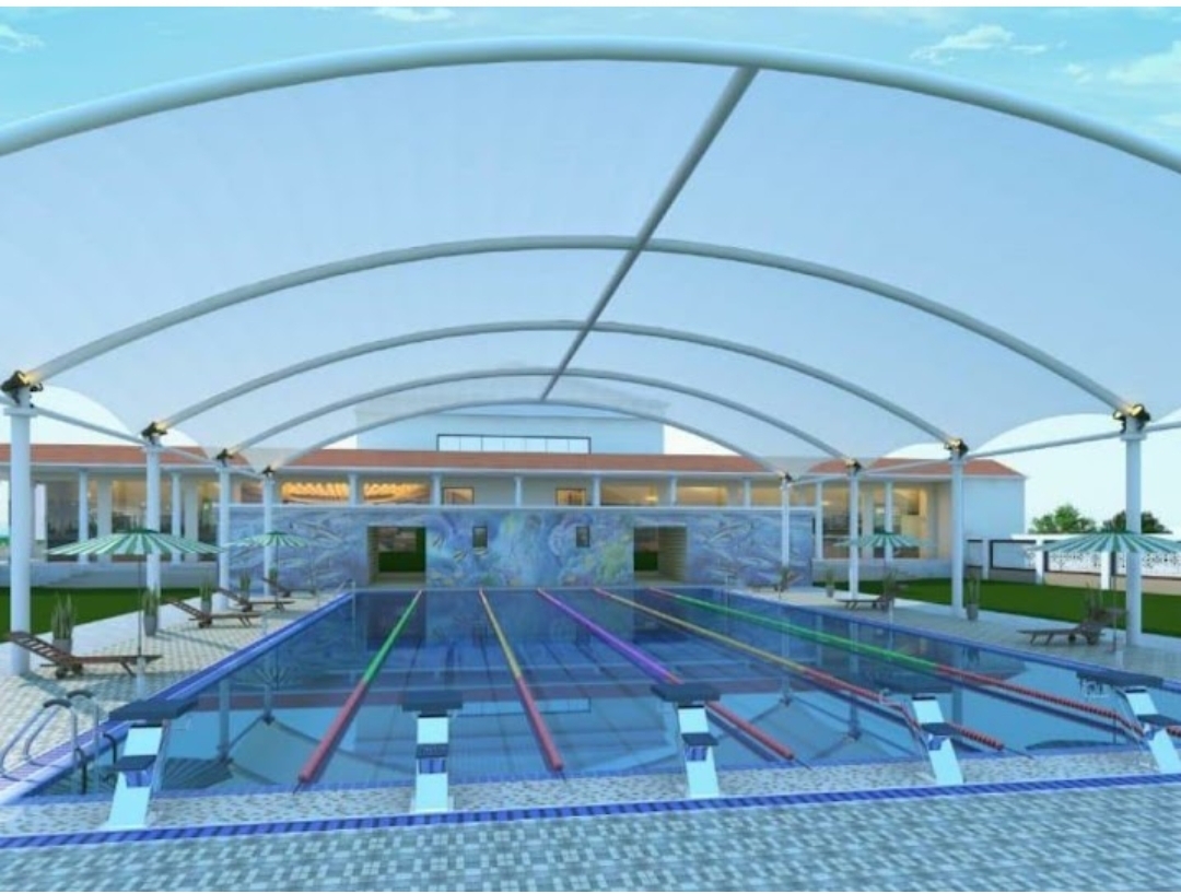 Swimming Pool Covering Tensile Structure - Pvc Material, 165 Cm Width, White Color, 4 Mm Thickness | Easy To Install, Strong Mild Steel Tube Support