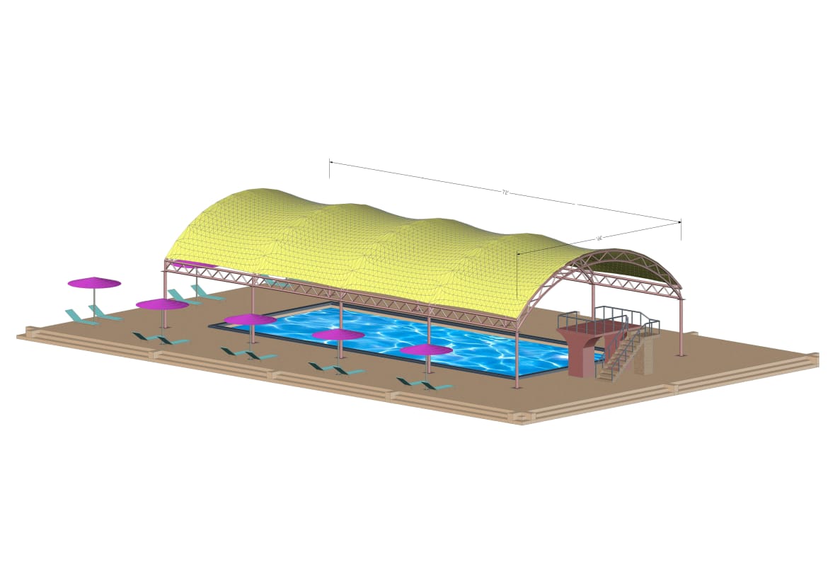 Swimming Pool Covering Tensile Structure - Pvc Material, 165 Cm Width, White Color, 4 Mm Thickness | Easy To Install, Strong Mild Steel Tube Support