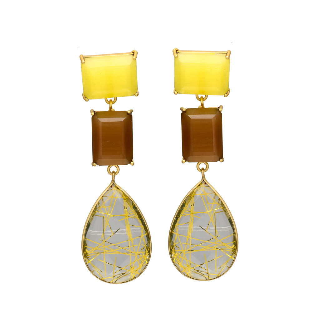 New Arrival Multicolor Gemstone Drop Earrings in Gold Plated