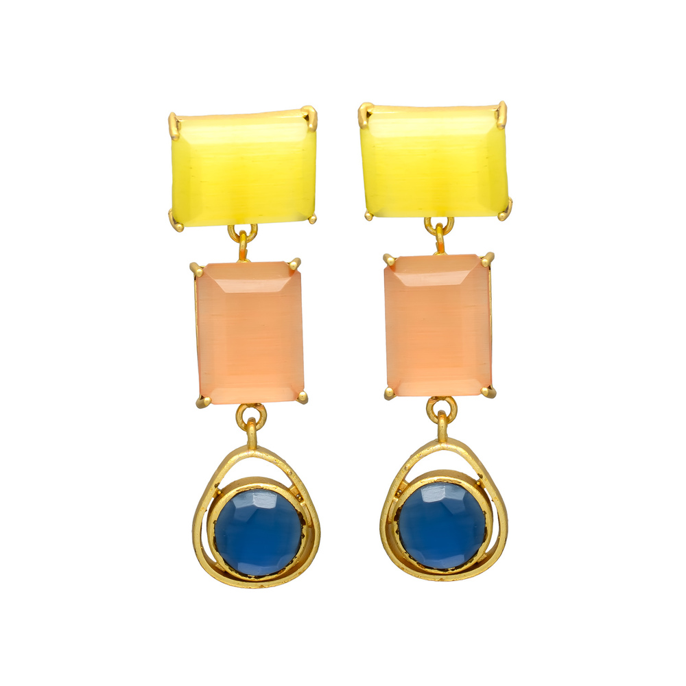 New Arrival Multicolor Gemstone Drop Earrings in Gold Style