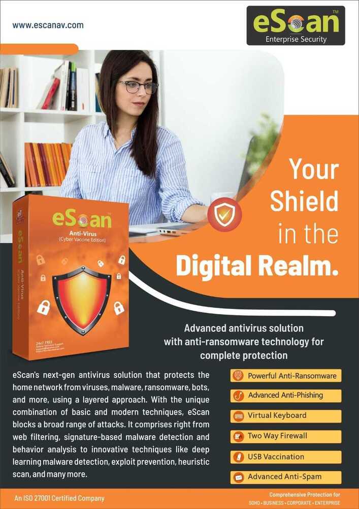 Escan Aniti-virus With Total Security Software For Computer, Laptop - Features: Good Quality