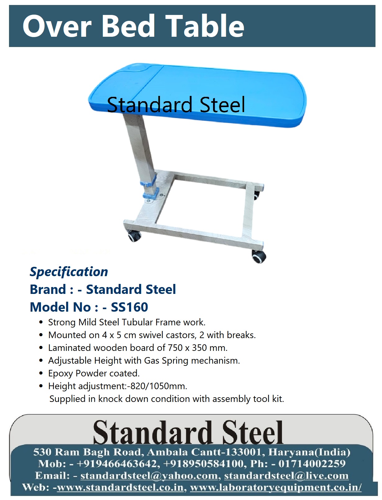 Hospital Cardiac Overbed Table