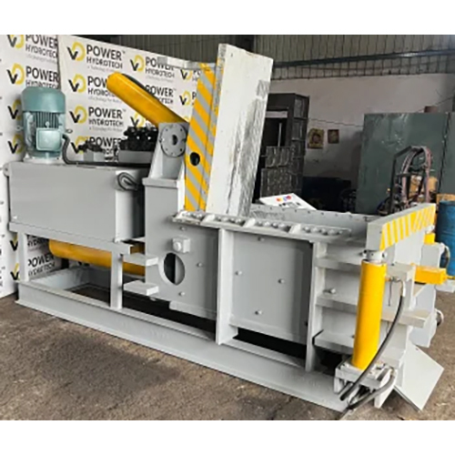 Old Scrap Baling Press Machine - Color: Yellow & Grey