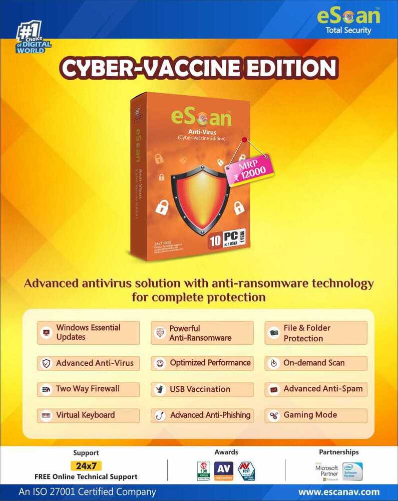 Escan Aniti-virus With Total Security Software For Computer, Laptop - Features: Good Quality