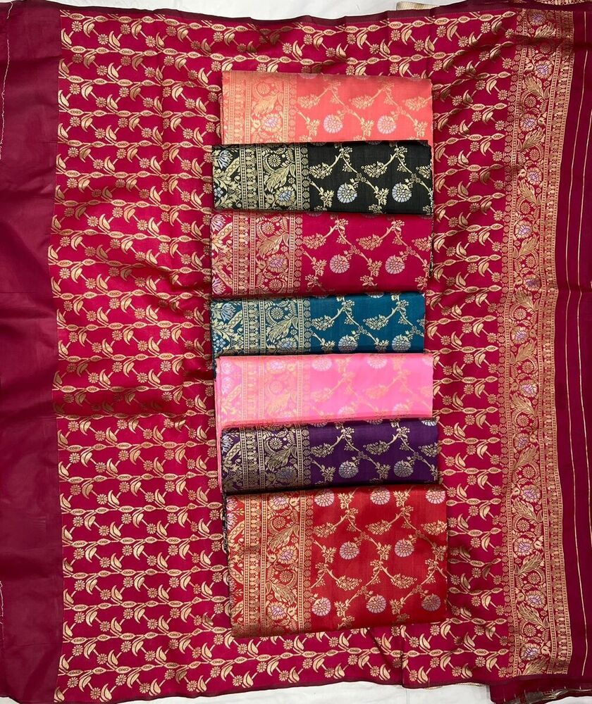 Soft Lichi Silk Saree Cloth - Soft Silk Material, Beautiful Rich Pallu, Jacquard Work, Running Heavy Brocade Blouse | Traditional Design For Ladies