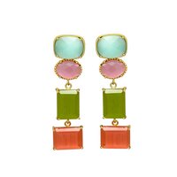 New arrival Multi Gemstone dangle earrings, Gold Plated Long woman earrings