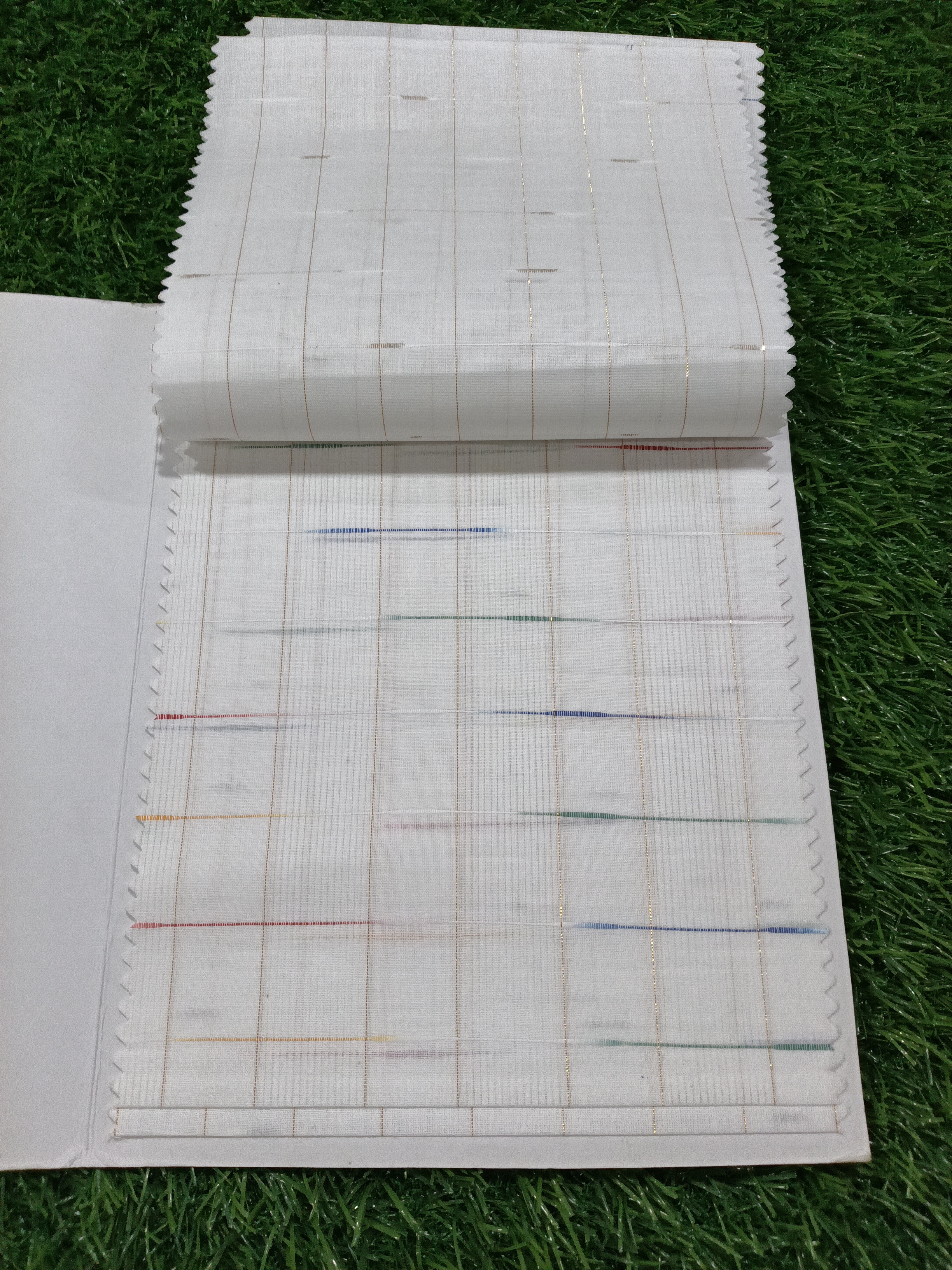 Zari Checks Cotton Fabric - Soft Cotton Blend, 58 Inches Wide, Multi-colored Checks Pattern | Suitable For Various Fashion Applications