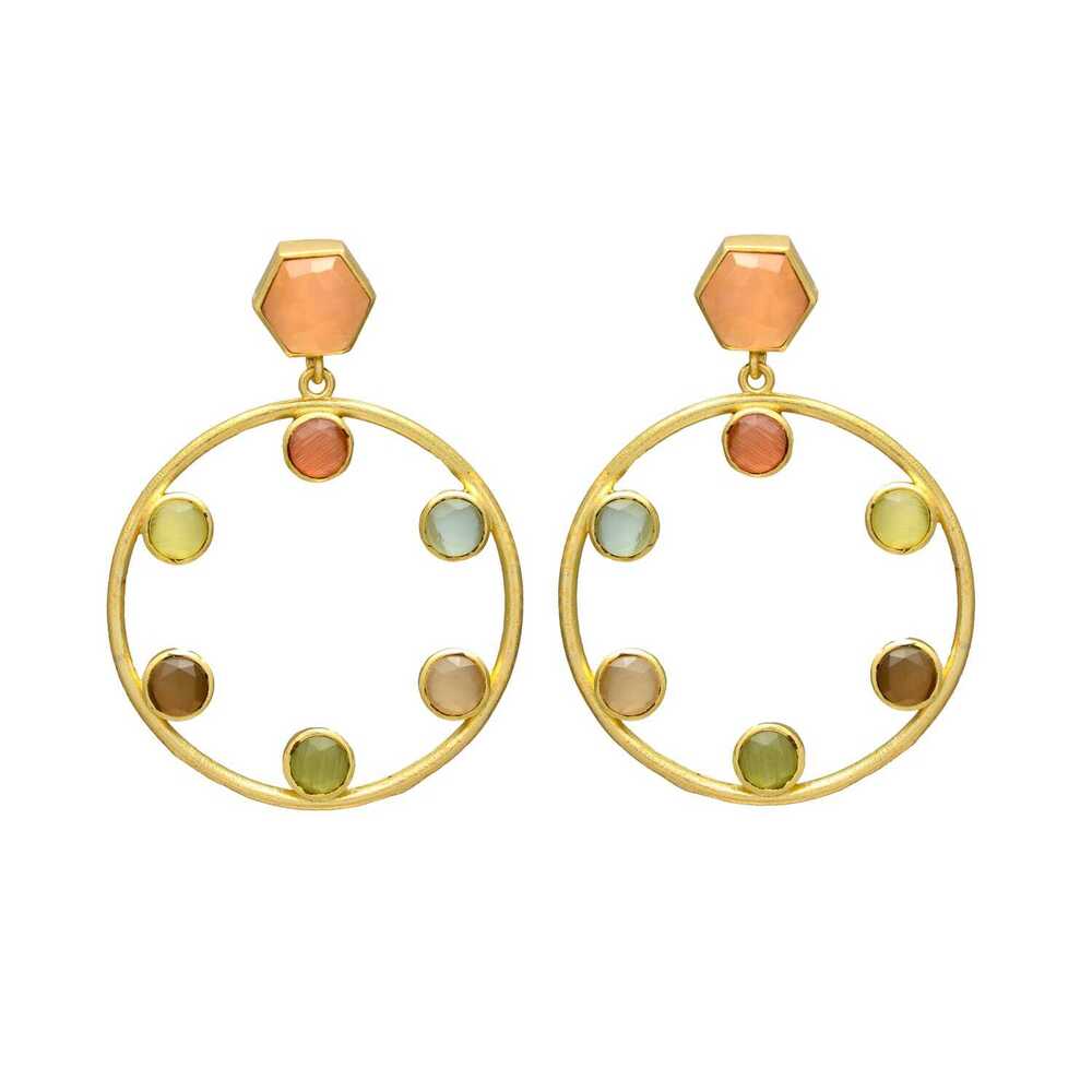 New Arrival Multicolor Gemstone Circle Earrings in Gold Tone