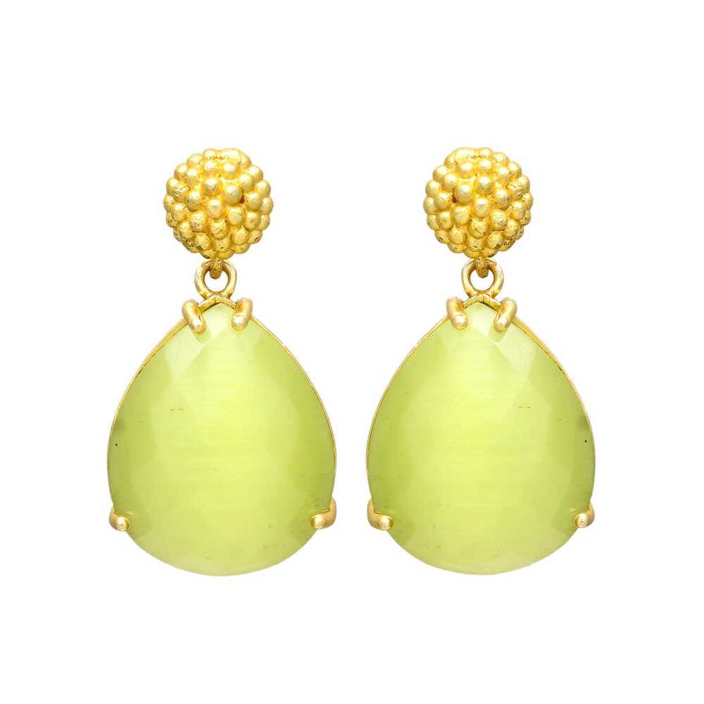 New Arrival Golden Teardrop Earrings with Green Chalcedony