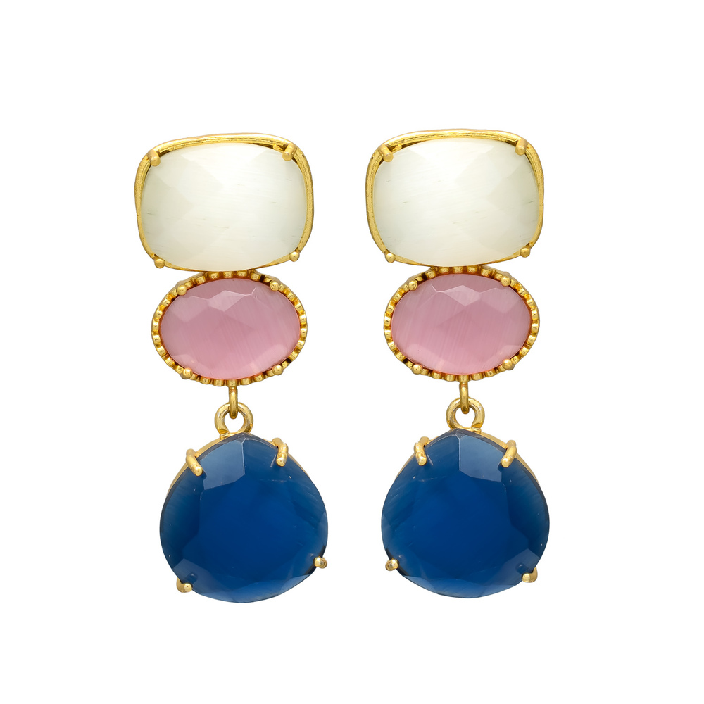 New Arrival Woman Multicolor Gemstone Dangle Earrings in Gold Tone