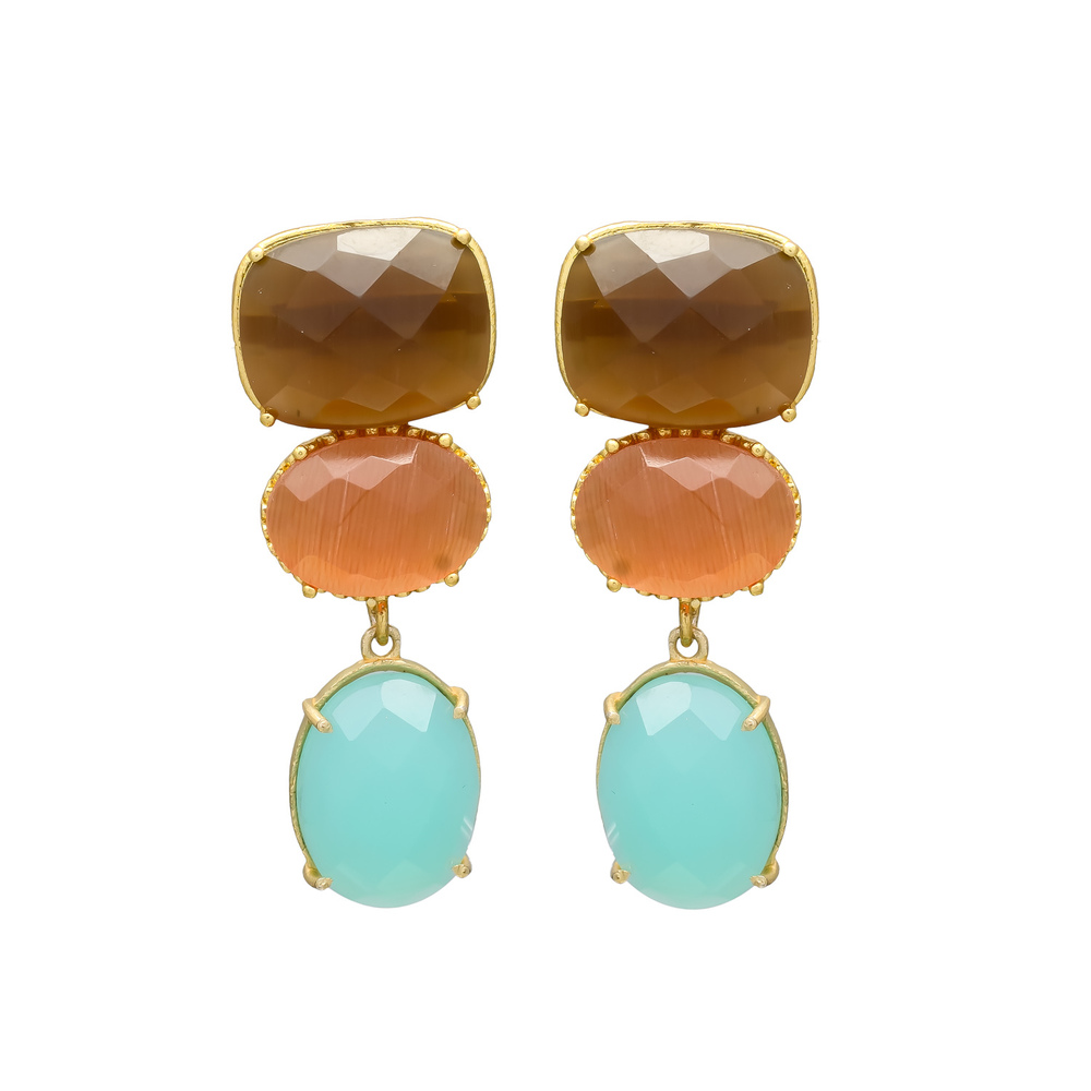 New Arrival Woman Multicolor Gemstone Dangle Earrings in Gold style