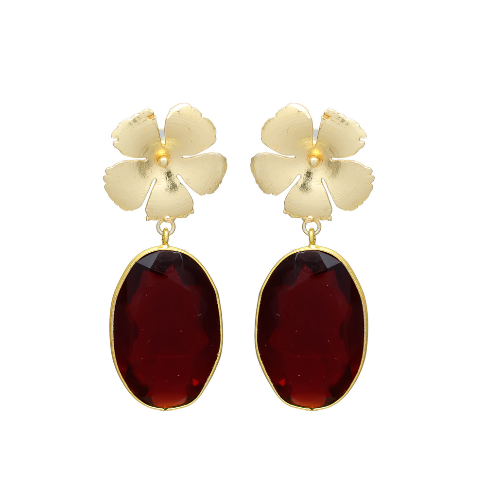 New Arrival Woman Floral Drop Earring with Garnet Hydro Gemstone