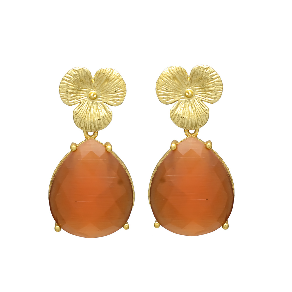 New Arrival Woman Flower Drop Earring with Carnelian Gemstone