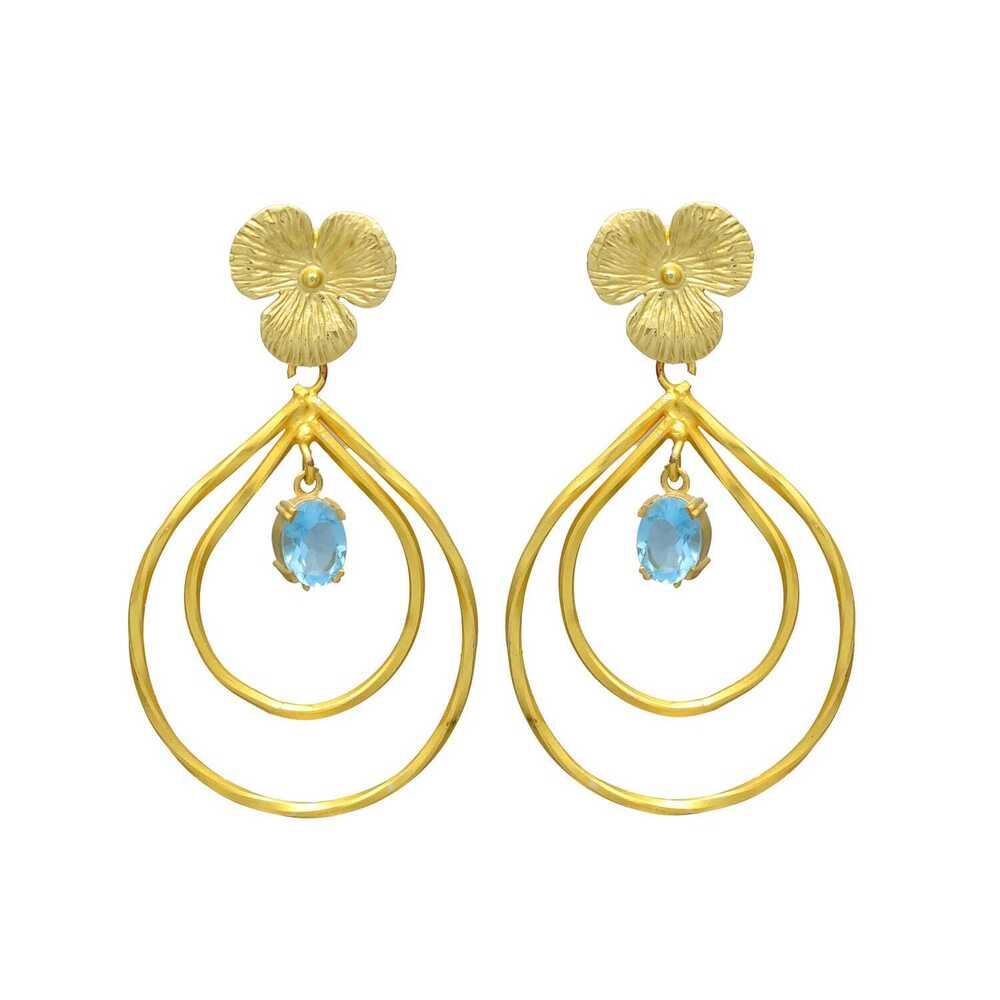 New Arrival Gold Tone Floral Drop Earrings with Blue Topaz