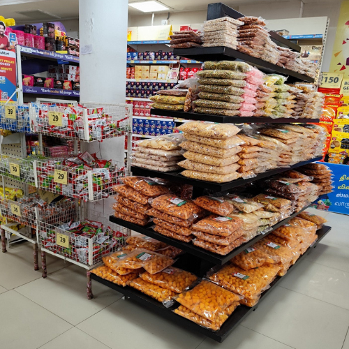 7 Shelves Supermarket Display Rack - Mild Steel Single-Sided Design with Powder Coated Finish | Corrosion Resistant 6 Layers for Optimized Product Organization