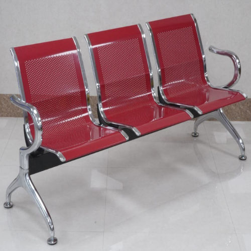 Mild Steel Three Seater Waiting Chair - Color: Red And Silver