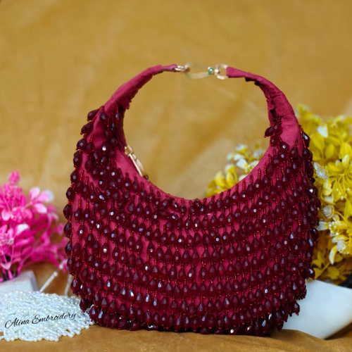 Ladies Red Crystal Moon Hand Bag - Color: Different Available