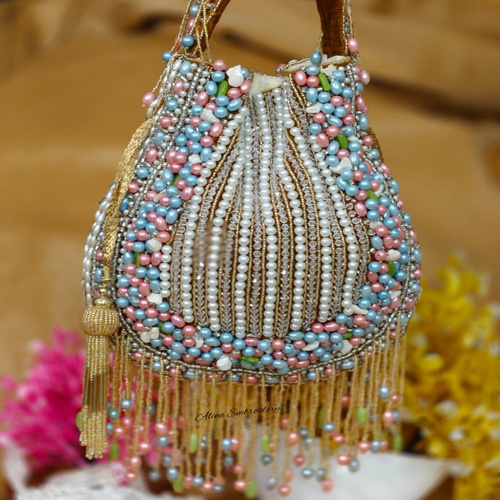 Ladies Multi Colour Pearl Hand Bag - Color: Different Available