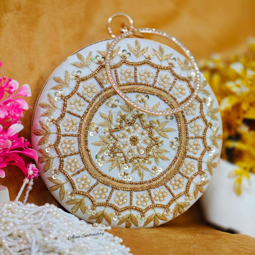 Ladies Golden Embroidery Hand Clutch - Color: Different Available