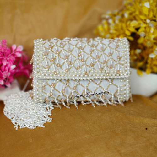 Ladies White Crystal Hand Clutch