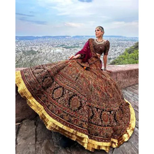 Bridal Beaver Color Designed Lehenga With Heavy Embroidery