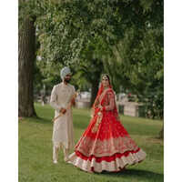 Bridal Venetian Red Designed Lehenga With Heavy Embroidery