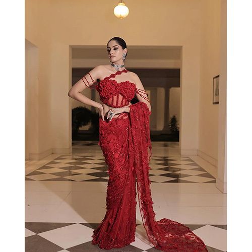 Red Color Saree With Elegant Drape