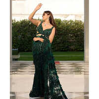 Rich Olive Green Color Saree With Remarkable Long Drape