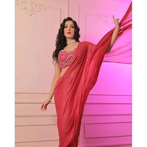 Watermelon Pink Color Saree With Designer Embroidered Top