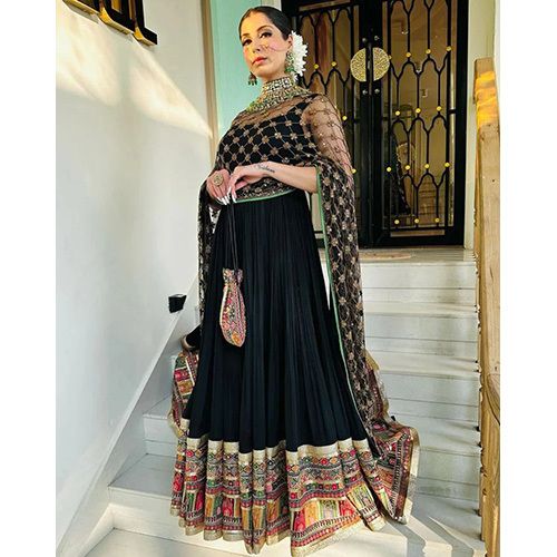 Black Anarkali Suit With Dupatta Graceful Embroidery