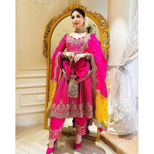 Cherry Pink Heavy Anarkali Suit With Dupatta Emroidery