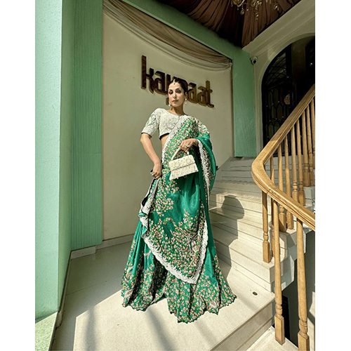 Green Anarkali Suit With Embroidery On Dupatta