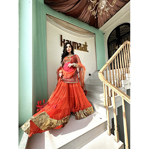 Orange Sharara Suit With Embellished Top