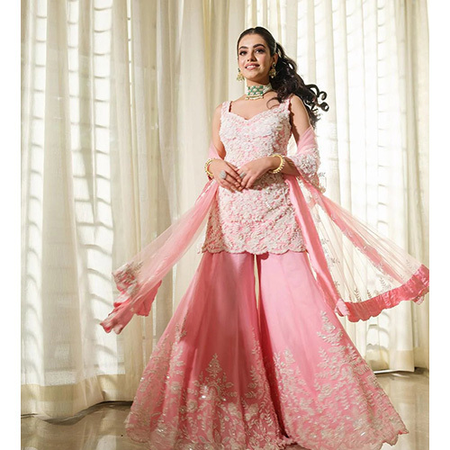 Pink Sharara Suit Pearl Embellished