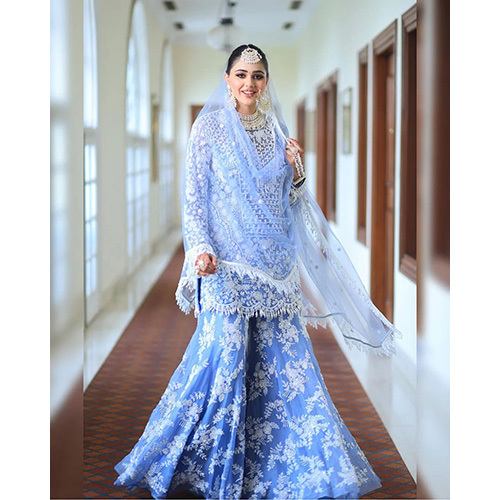 Sky Blue Heavy Anarkali Suit With Dupatta