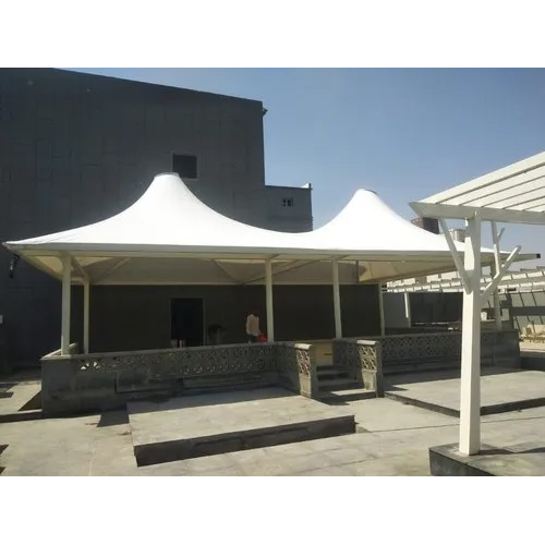 White Twin Tensile Structure - PVC Material, Pyramid Design, Galvanized Coating | White Finish for Car Parking Applications