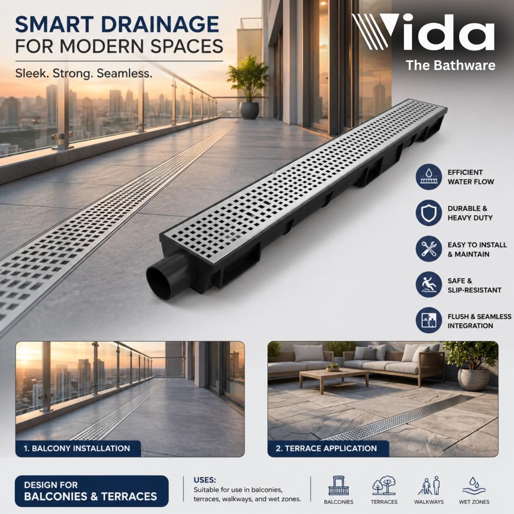 PVC & SS Channel Drain for Outdoor & Indoor Use