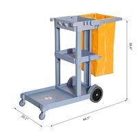 Janitor Cart - Plastic, 40d X 24w X 11h Cm , 3-shelf Portable Collapsible Cleaning Trolley With Adjustable Handle & Locking Mechanism