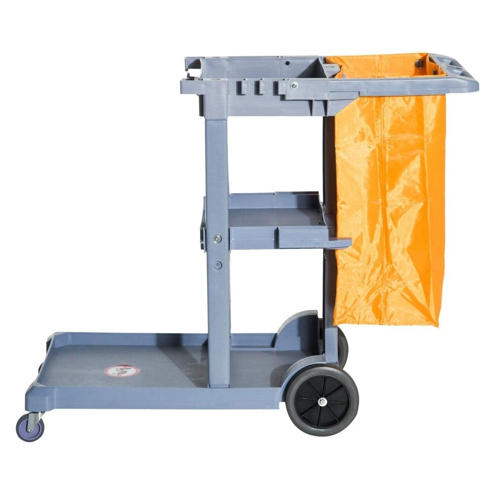 Janitor Cart - Plastic, 40d X 24w X 11h Cm , 3-shelf Portable Collapsible Cleaning Trolley With Adjustable Handle & Locking Mechanism