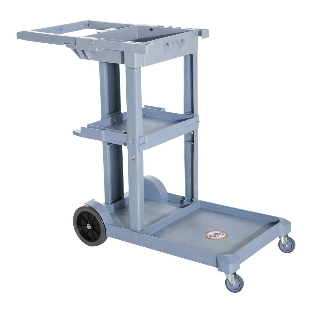 Janitor Cart - Plastic, 40d X 24w X 11h Cm , 3-shelf Portable Collapsible Cleaning Trolley With Adjustable Handle & Locking Mechanism