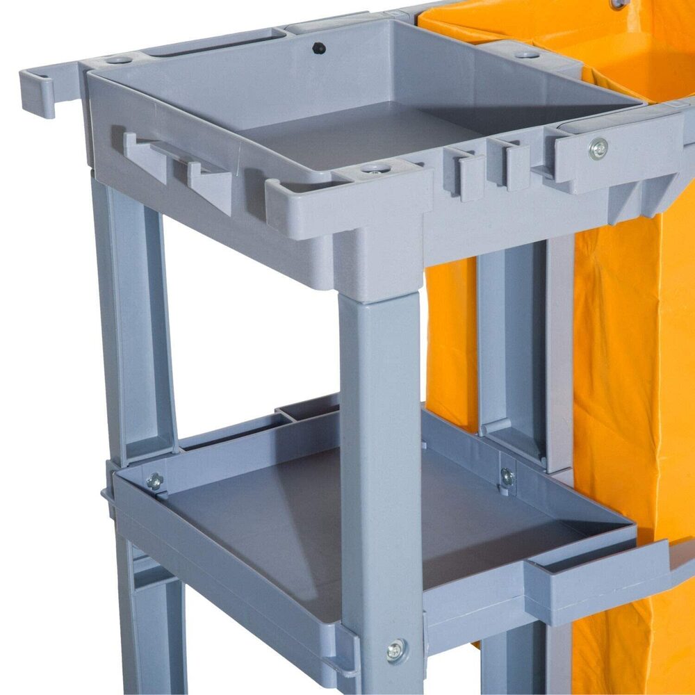 Janitor Cart - Plastic, 40d X 24w X 11h Cm , 3-shelf Portable Collapsible Cleaning Trolley With Adjustable Handle & Locking Mechanism