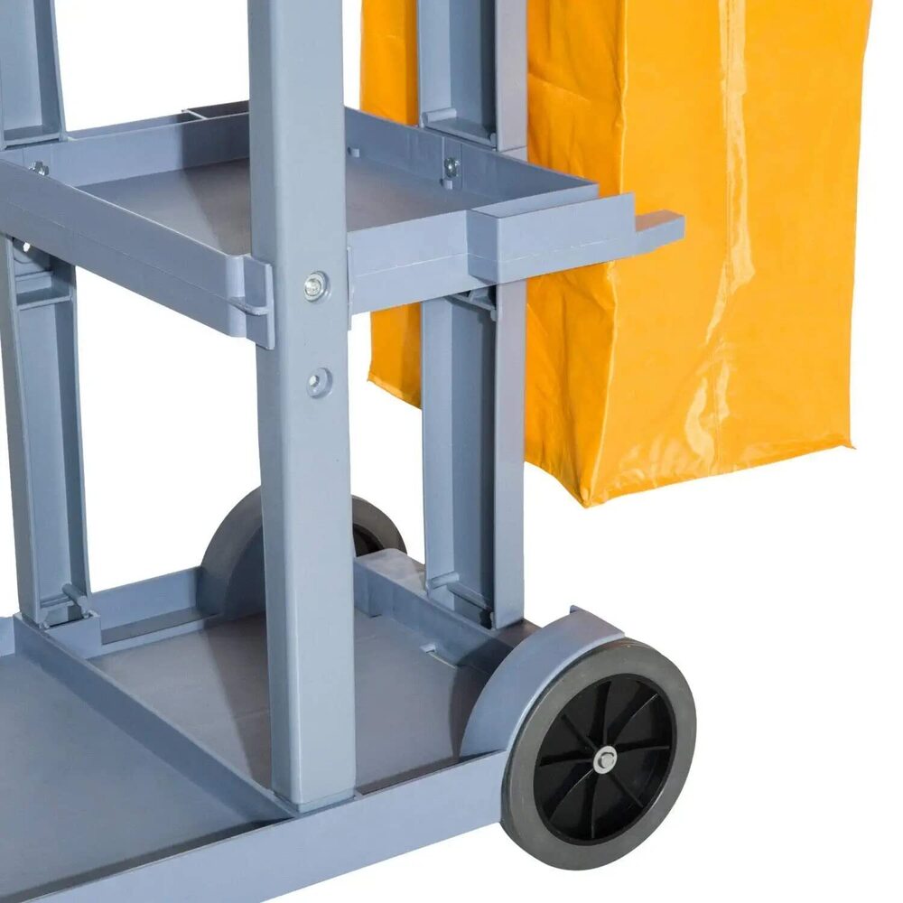 Janitor Cart - Plastic, 40d X 24w X 11h Cm , 3-shelf Portable Collapsible Cleaning Trolley With Adjustable Handle & Locking Mechanism